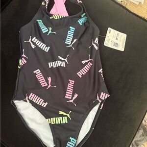 Brand new Puma Black and Pink One Piece Swimsuit with Logo Pattern kids